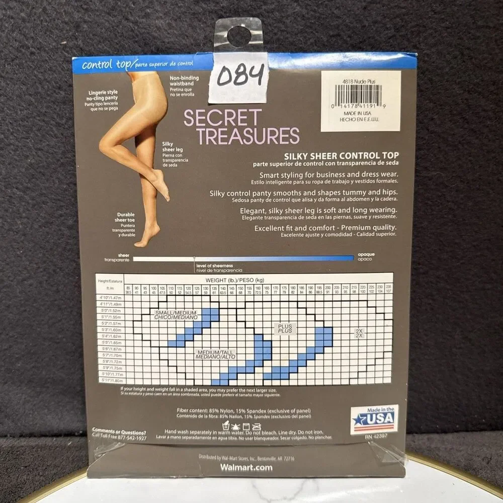 Secret Treasures Firm Support Control Top Sheer Toe Pantyhose 2X Nude Black